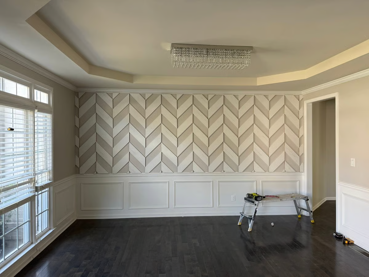 Bedroom remodel with herringbone accent wall