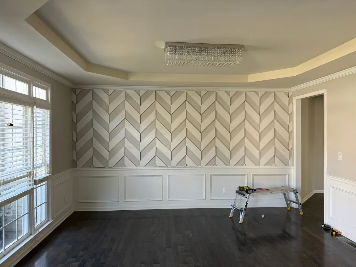 Bedroom remodel with herringbone accent wall